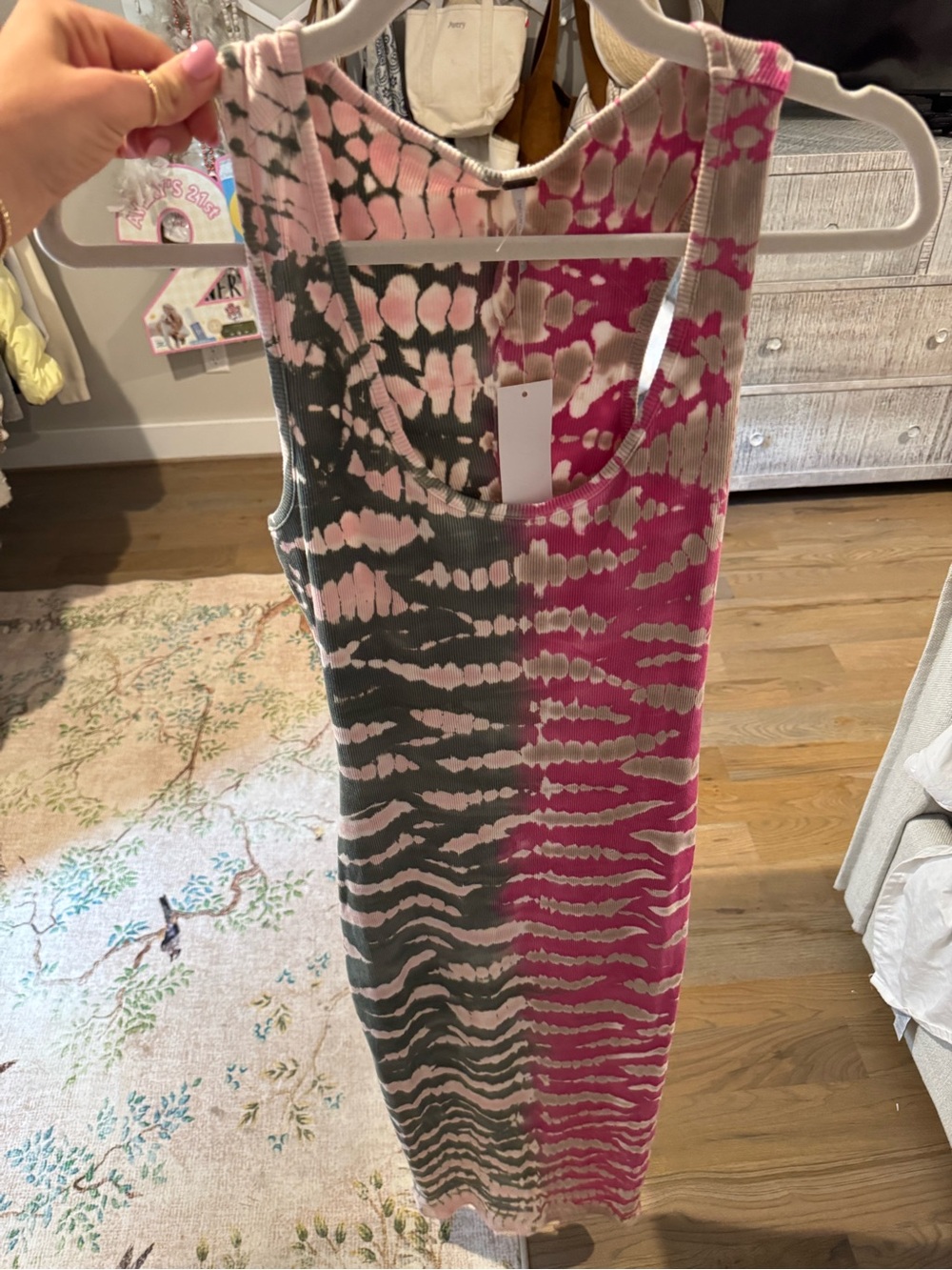 Young Fabulous & Broke Tie-Dye Ribbed Midi Dress - Pink & Green